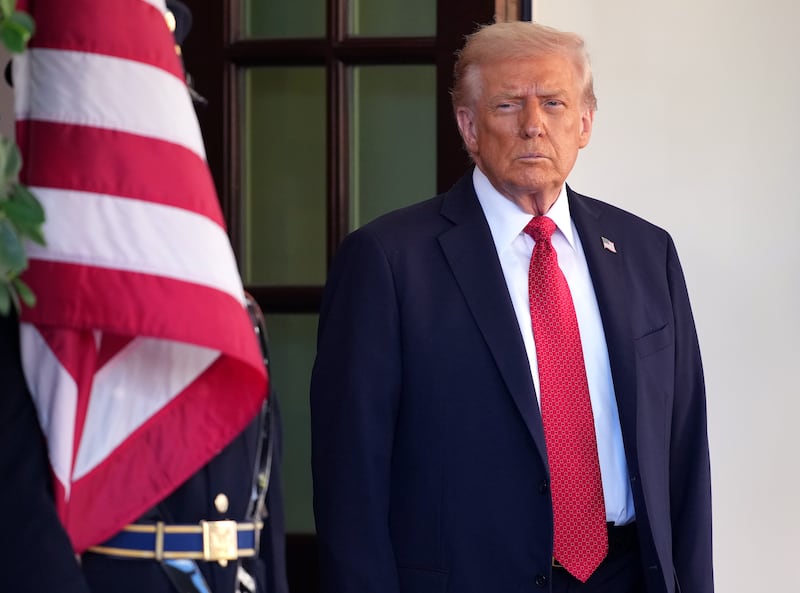 President Donald Trump waits for the arrival of Prime Minister of Australia Anthony Albanese at the White House on October 20, 2025 in Washington, DC.