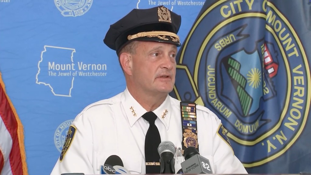 Mount Vernon Police Chief Marcel Olifiers speaking at a press conference.