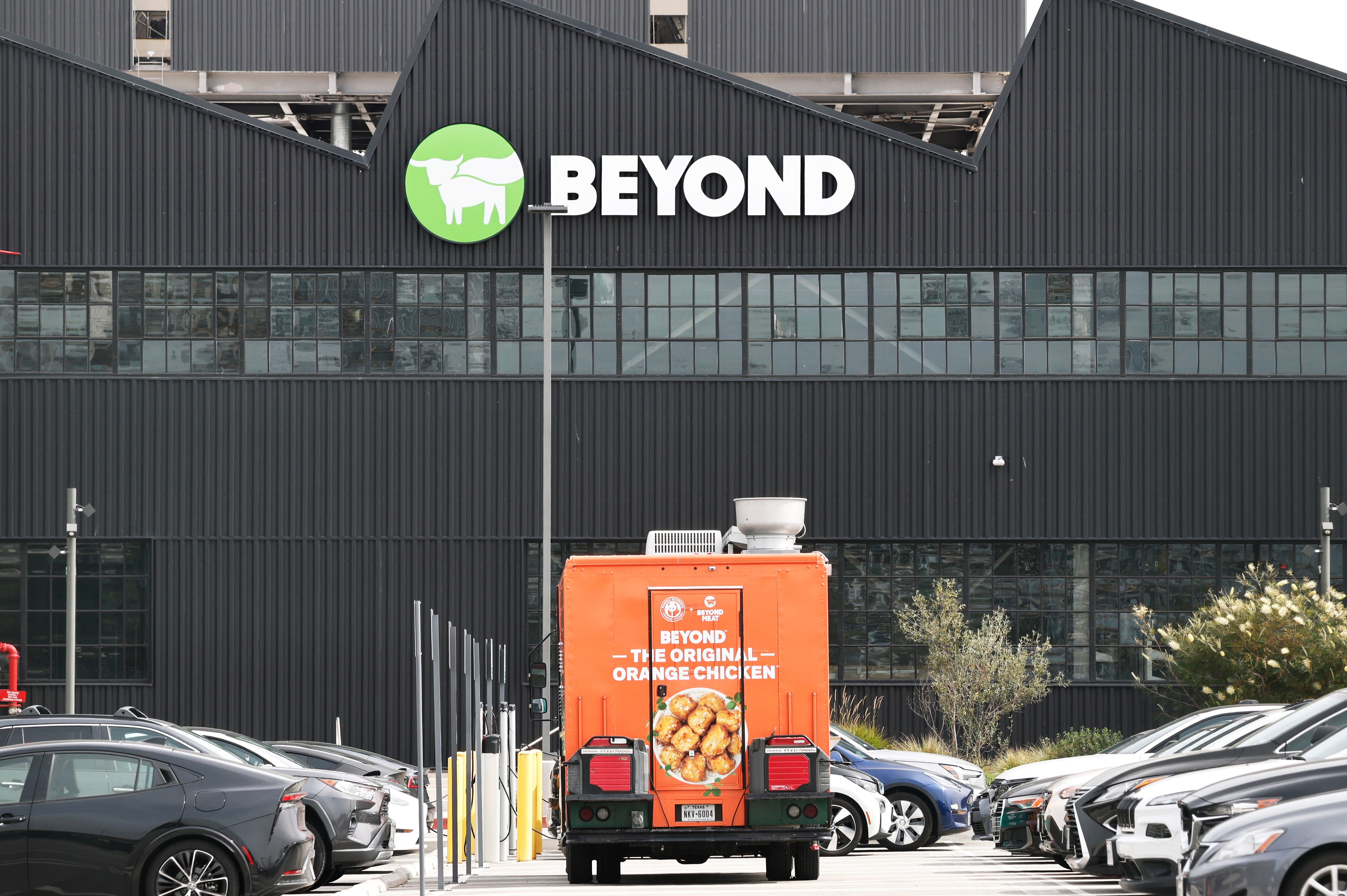 The Beyond Meat logo is displayed at Beyond Meat headquarters
