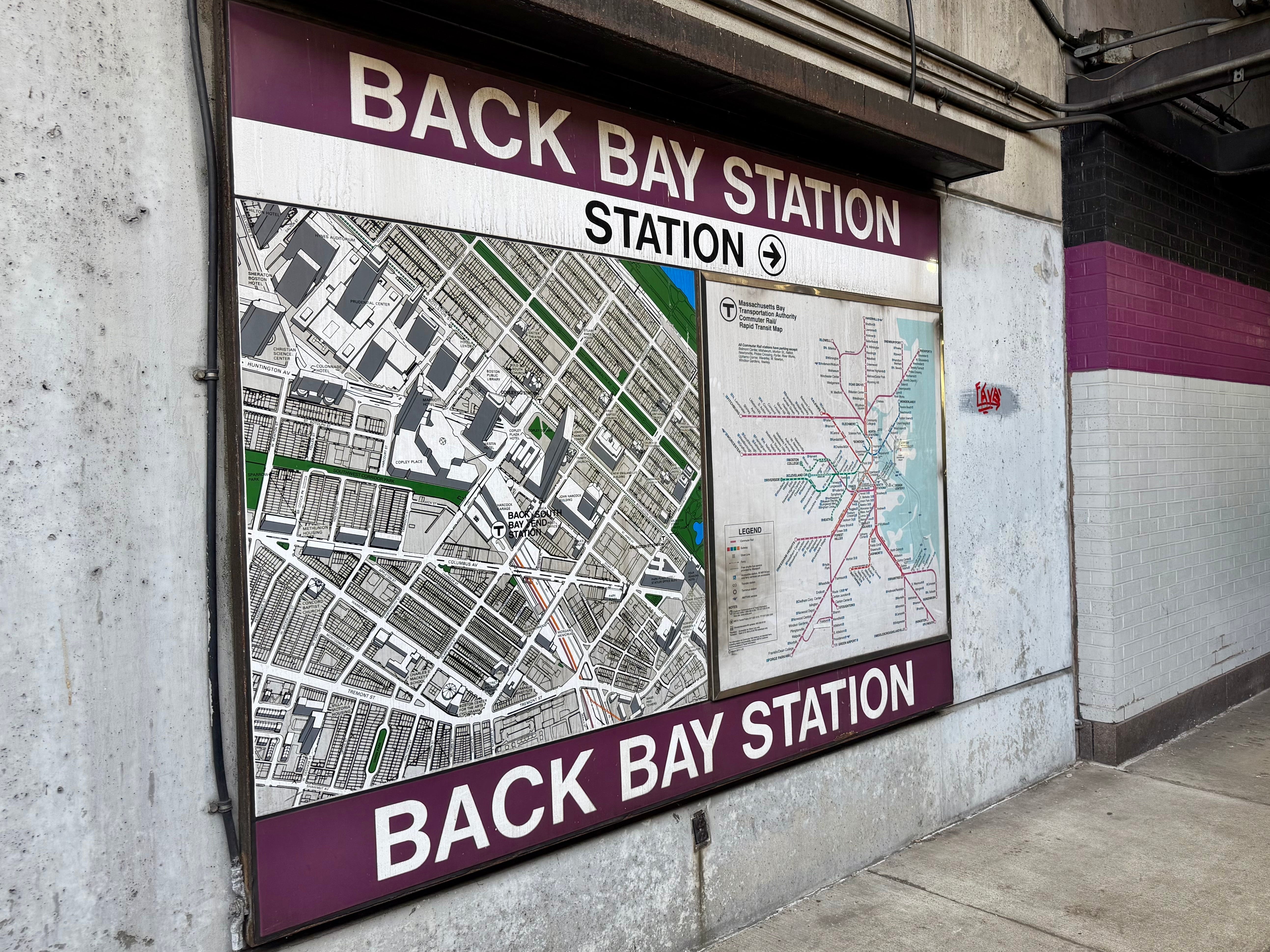 A map on the wall in Boston's Back Bay Station.