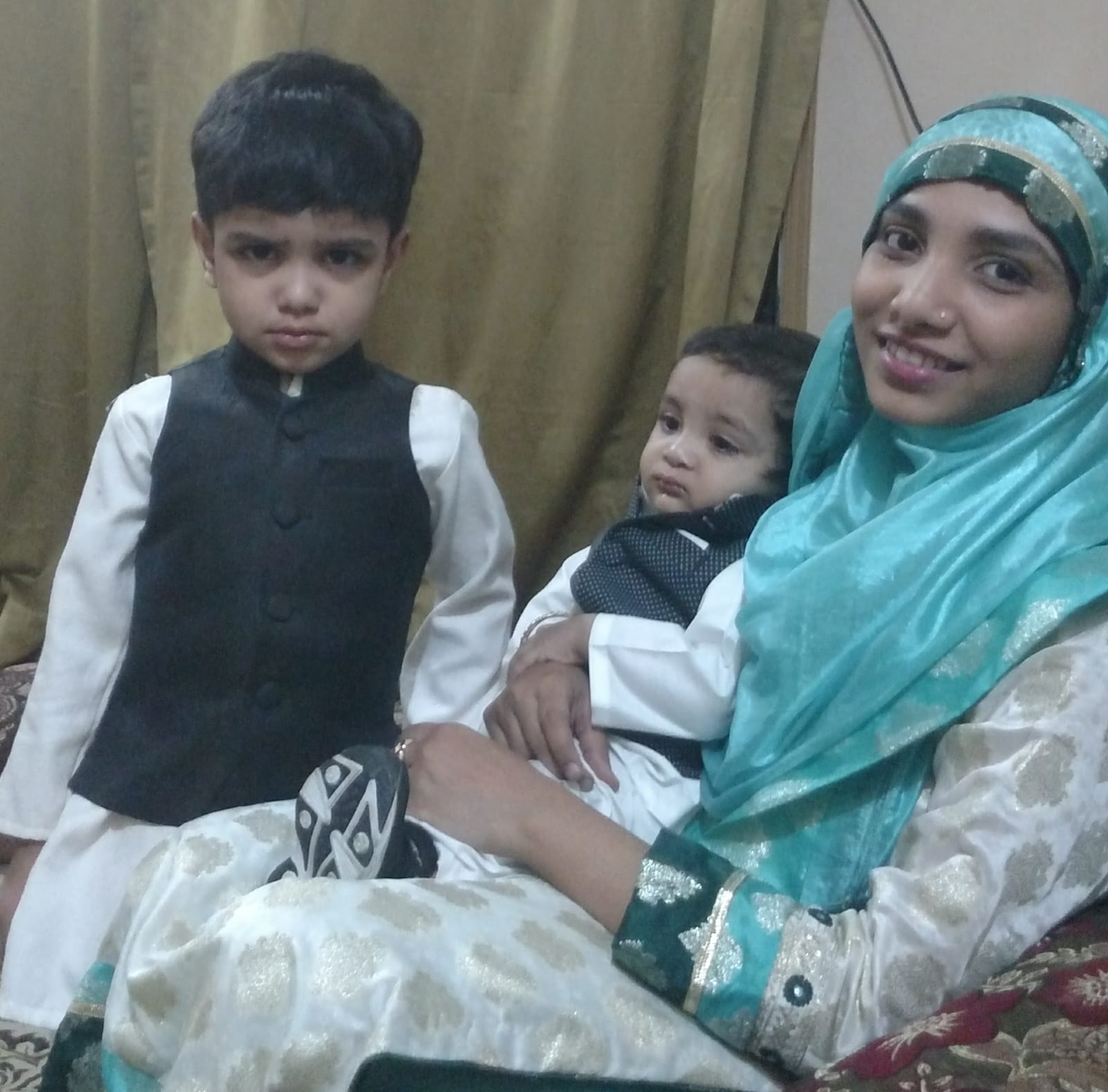 The author poses with her children.