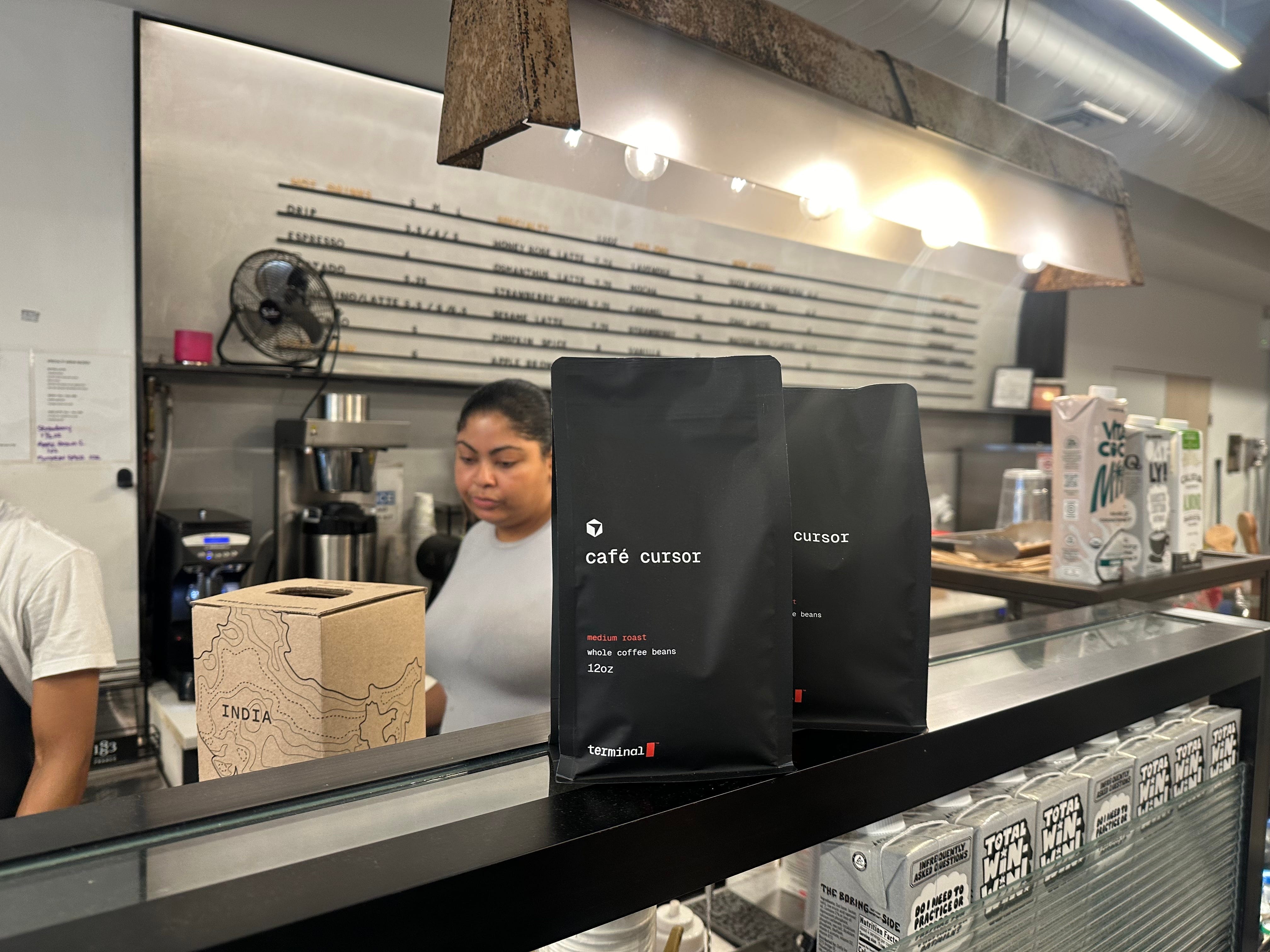 Cafe Cursor's custom beans are pictured.