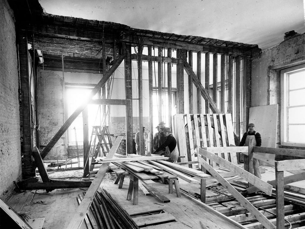 A demolished wall in the White House.