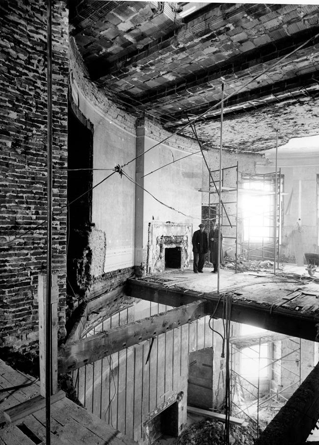 The second floor above the Blue Room during construction.
