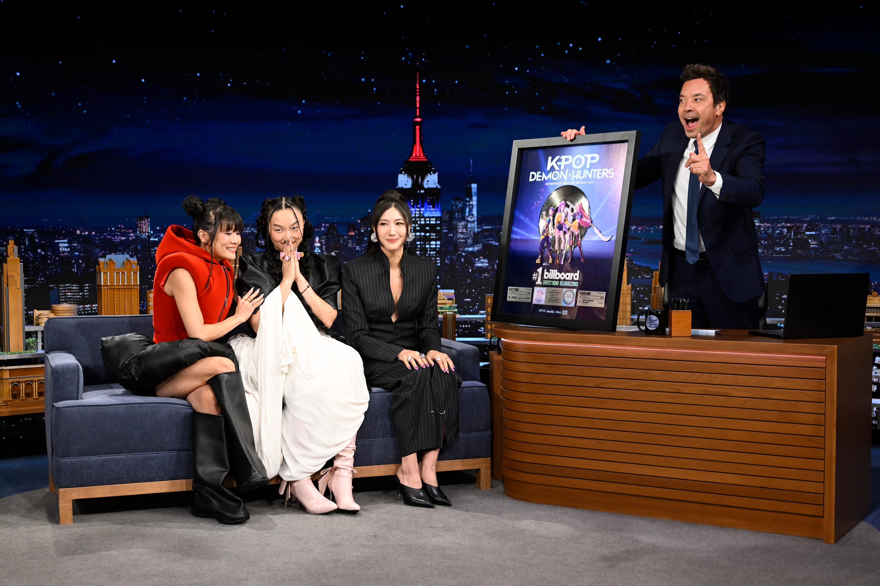the stars of k-pop demon hunters on jimmy fallon show