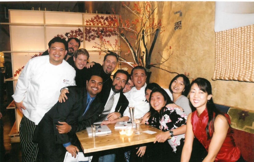 Drew Nieporent with Matsuhisa at a Nobu party.