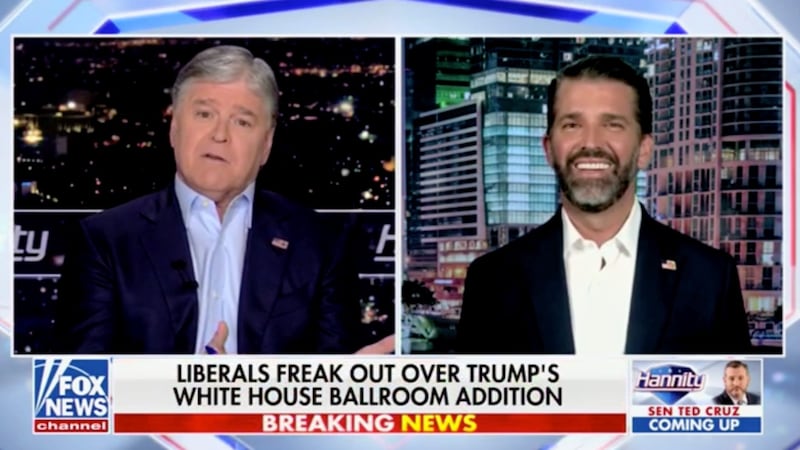 Sean Hannity interviews Donald Trump Jr. on Fox.