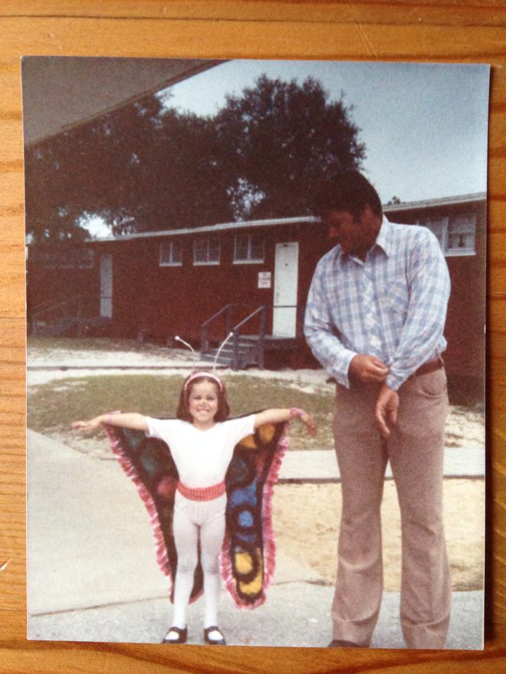 Sara Lyle in a butterfly costume that her Aunt Cindy made from scratch when she was in preschool.