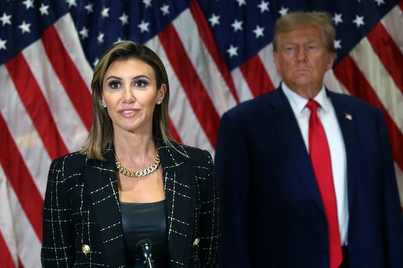 Donald Trump stands with his lawyer Alina Habba on January 11, 2024 in New York City.