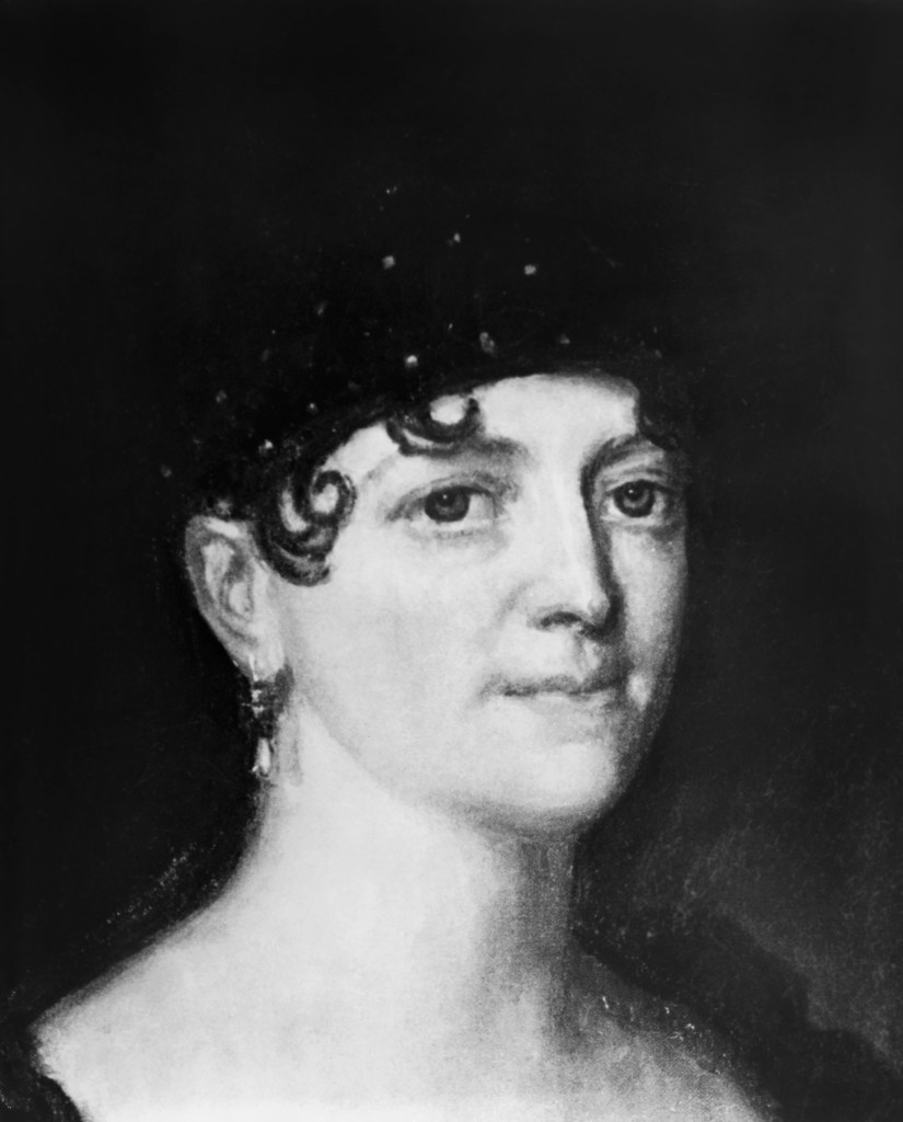 Black and white portrait of Maria Anna Mozart.
