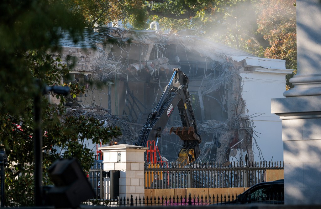 Demolition of the White House East Wing facade.