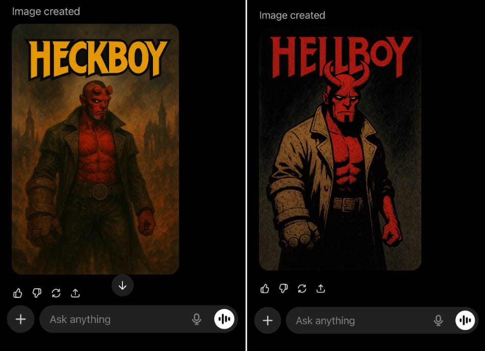 ChatGPT offered to generate images inspired by the Hellboy comic book character.