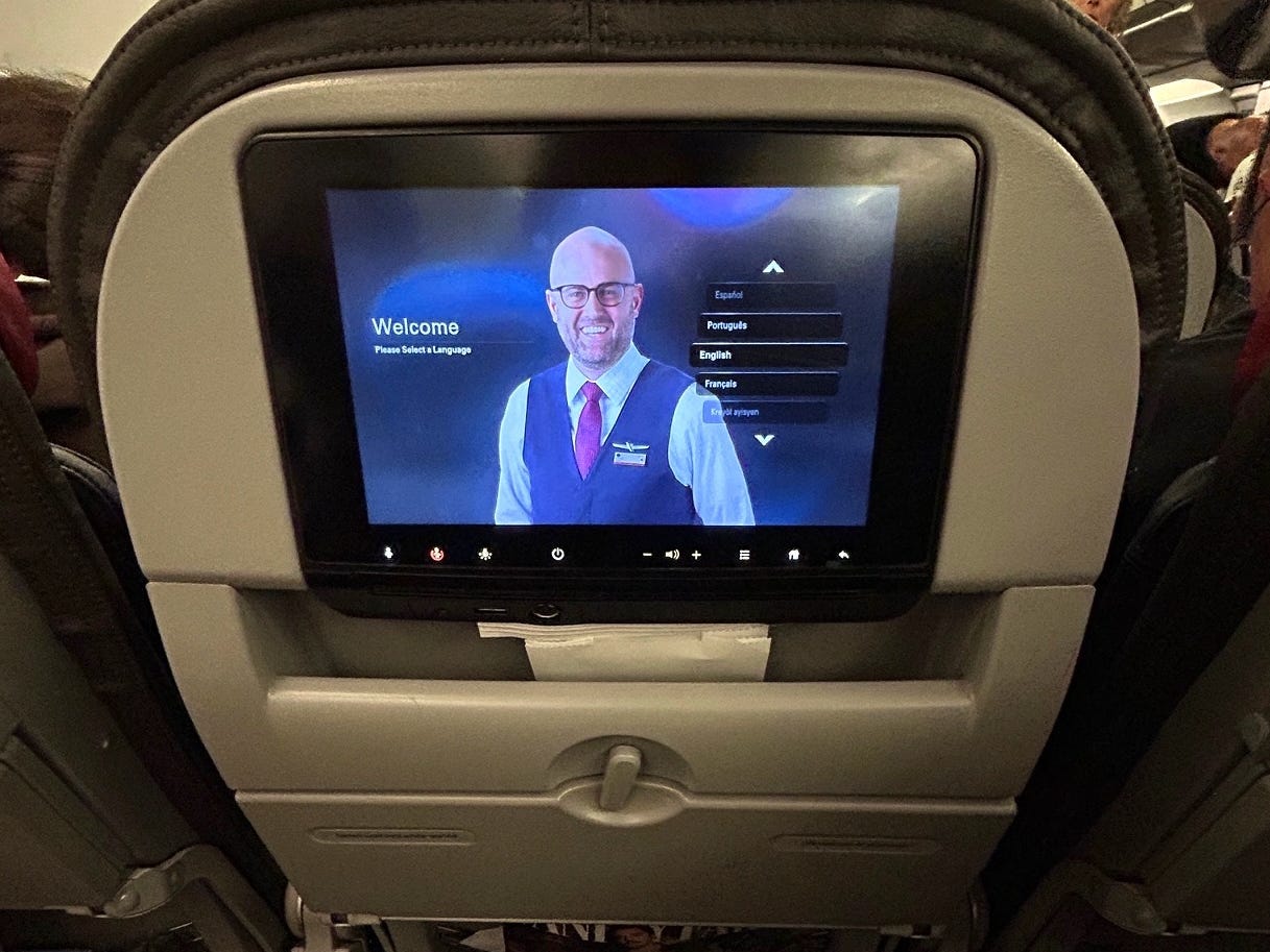 In-flight entertainment screen on American Airlines