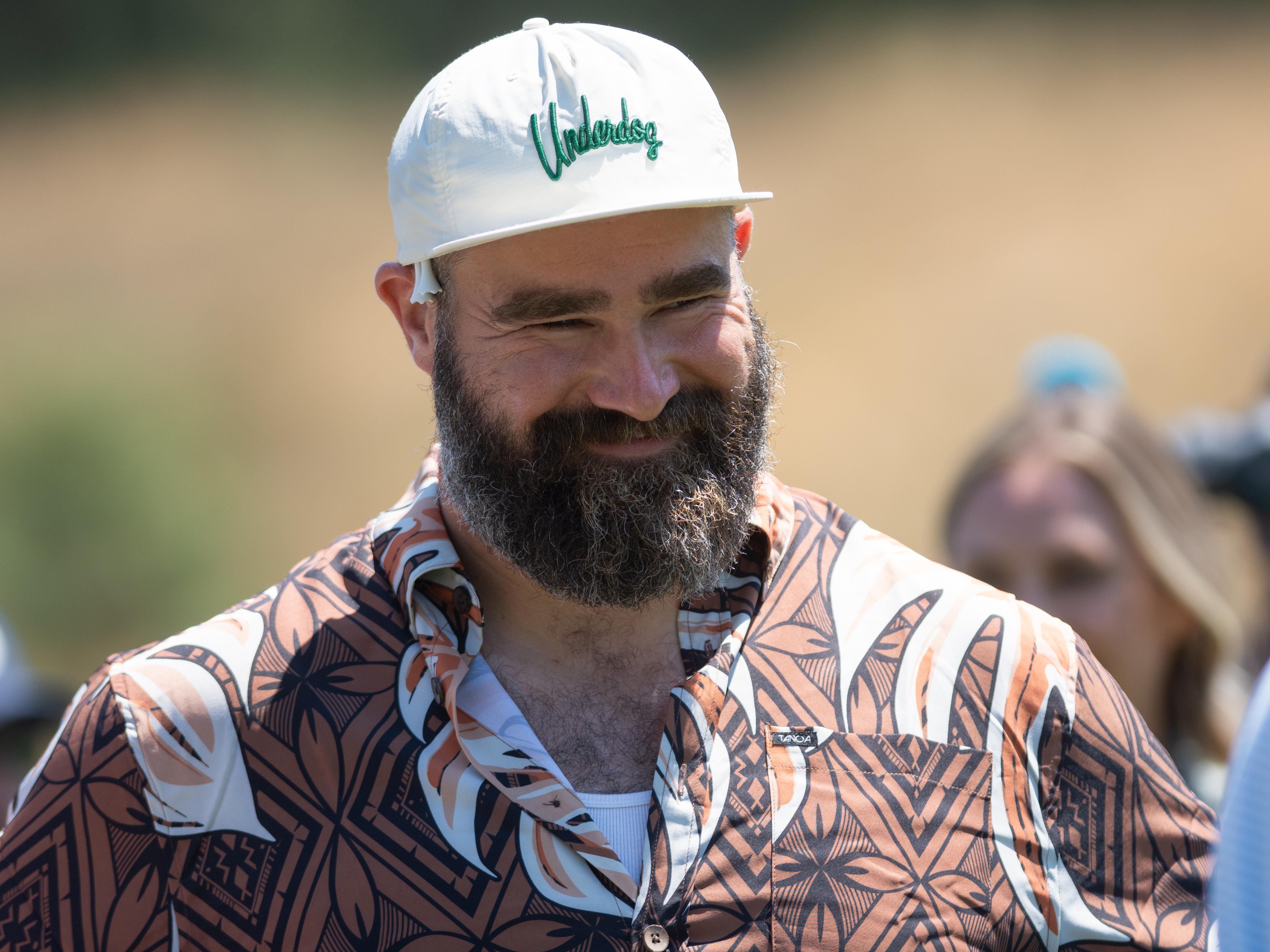 Jason Kelce seen during the second practice round at the ACC Celebrity Golf Championship at Edgewood Tahoe Golf Course on July 11, 2024 in Stateline, Nevada.
