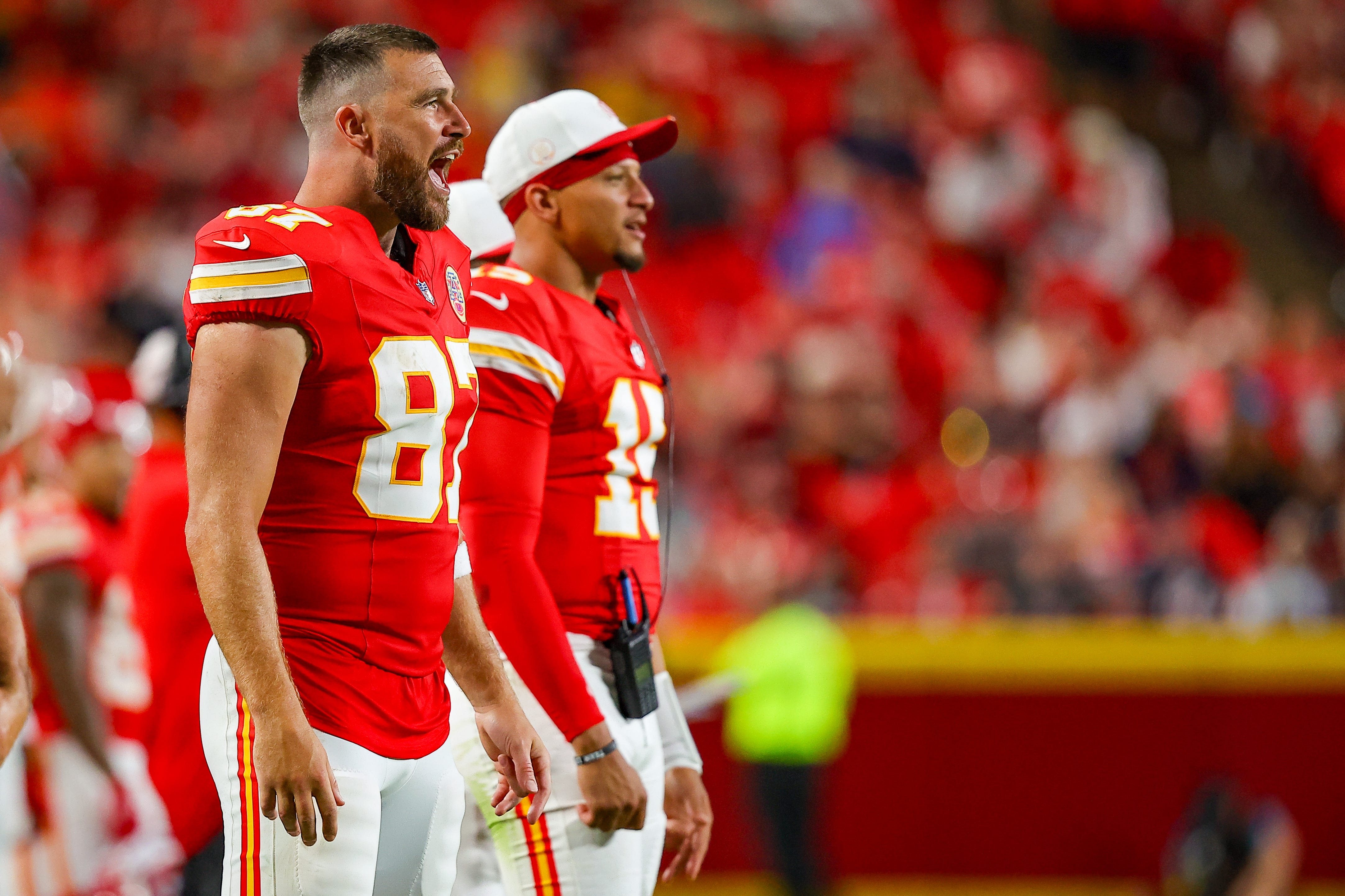 Travis Kelce and Patrick Mahomes in August 2025.