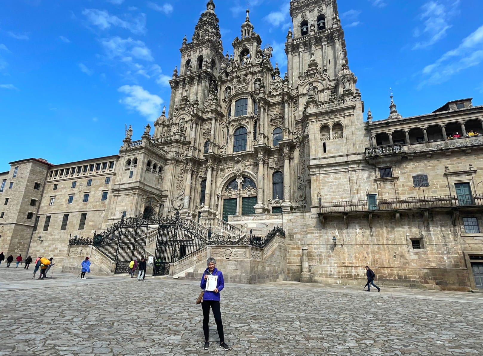 The writer's mother after completing the Camino Portugues in 2022.