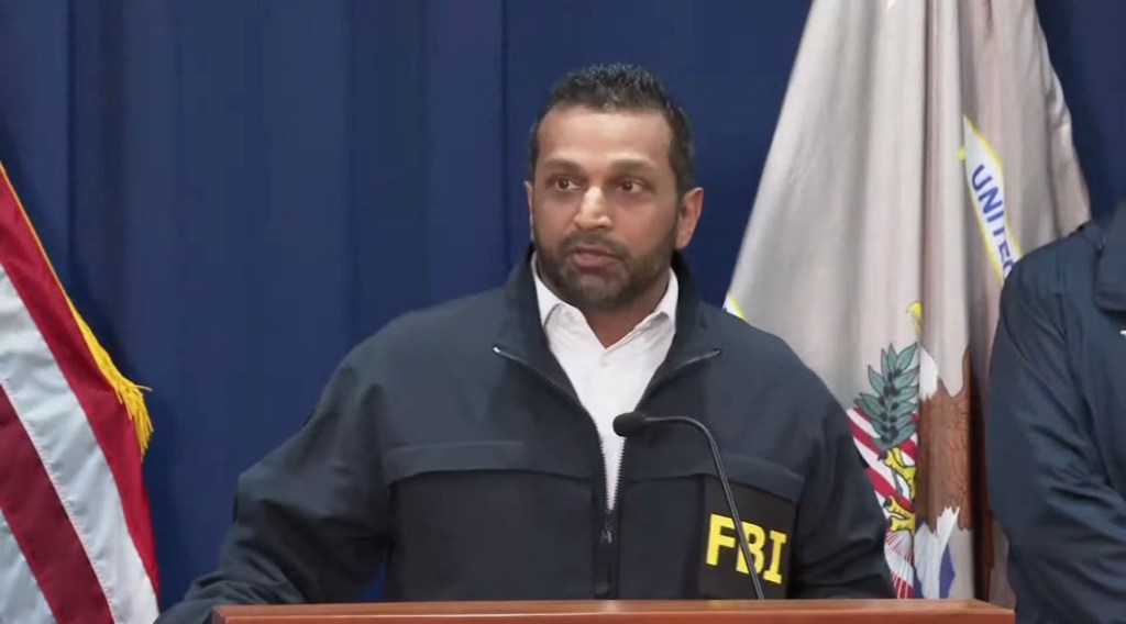 FBI Director Kash Patel speaking at a briefing.