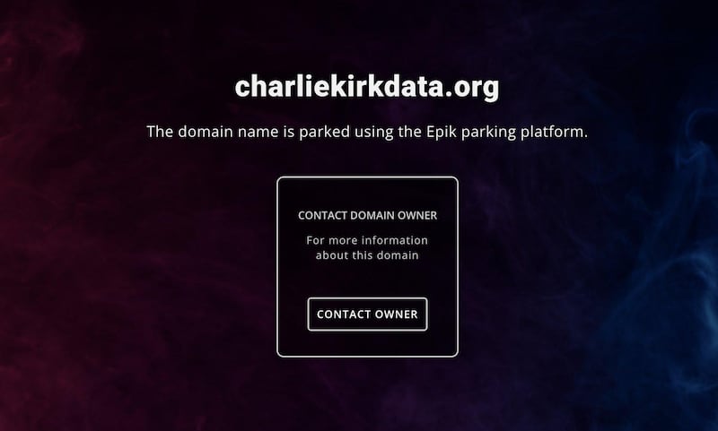 A screenshot of the disappeared charliekirkdata.org