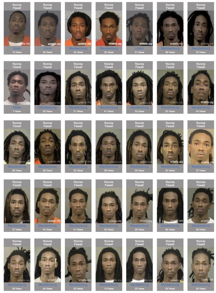 Ronnie Fewell's mugshots from 35 of his prior arrests before the fatal shooting of a 51-year-old man.