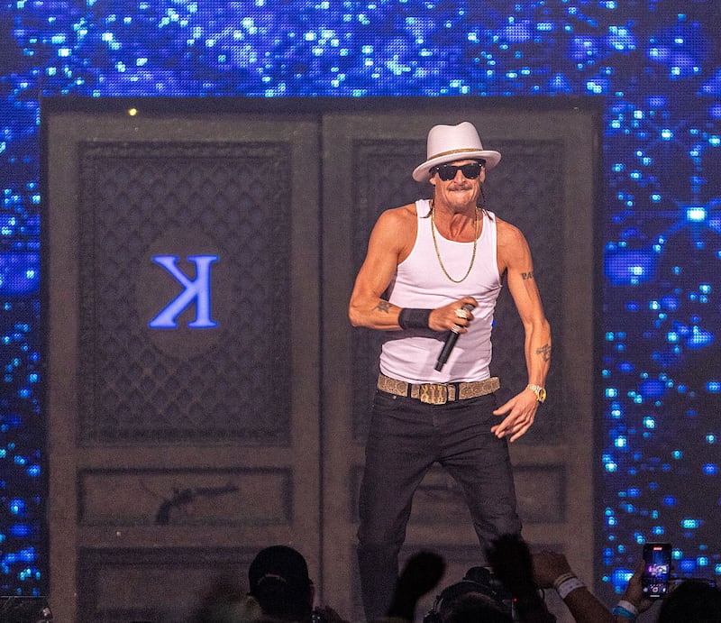 Kid Rock performs in concert at Intrust Bank Arena on April 18, 2025 in Wichita, Kansas.
