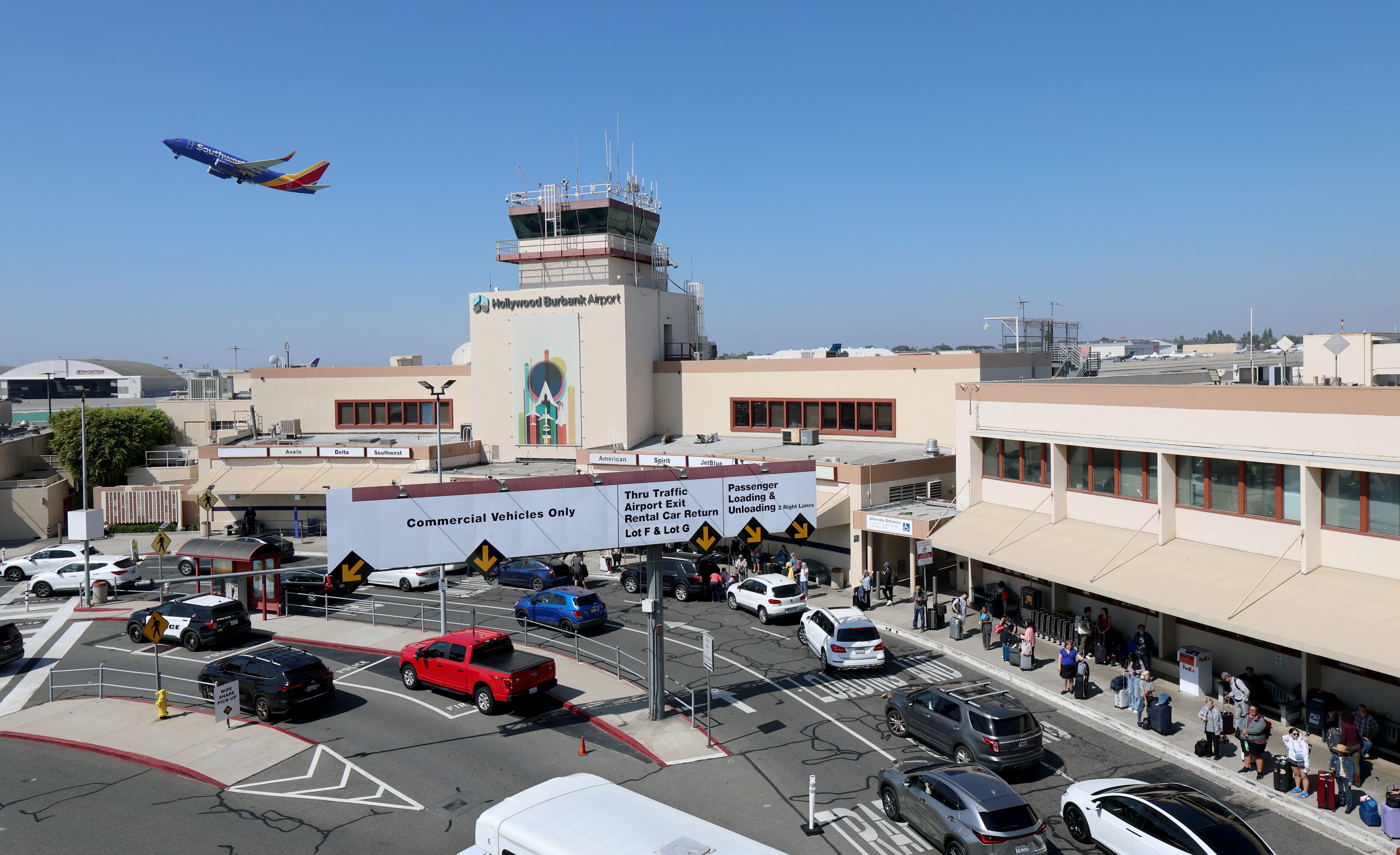 A Soutwest plane taking off from Burbank Airport.