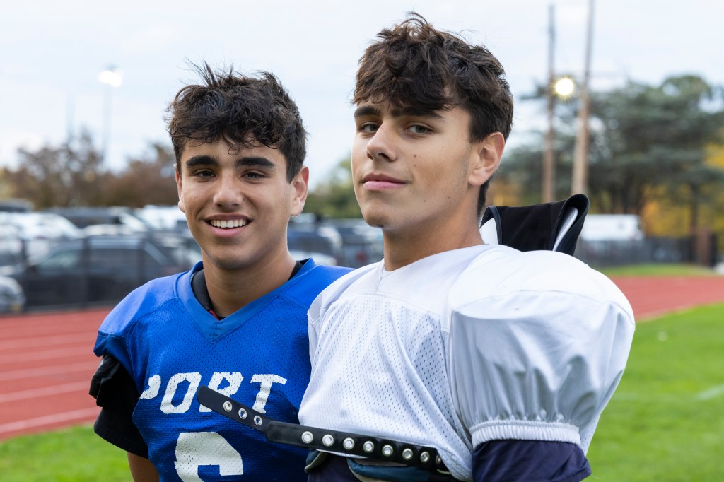 Harry (left and Max Eynon, 16, are fraternal twins and both play football and lacrosse at Port Washington.