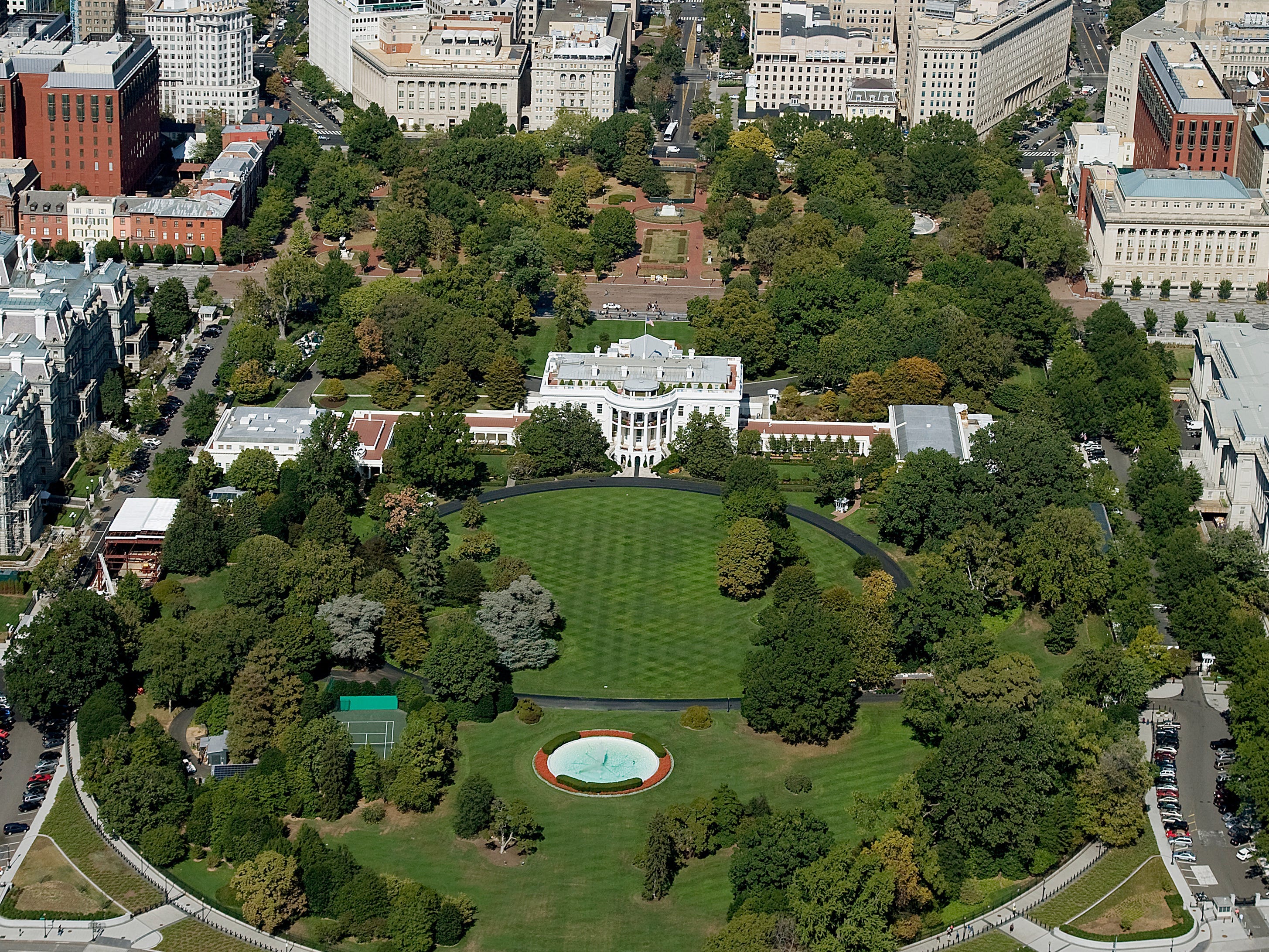 An aerial view of the White House.