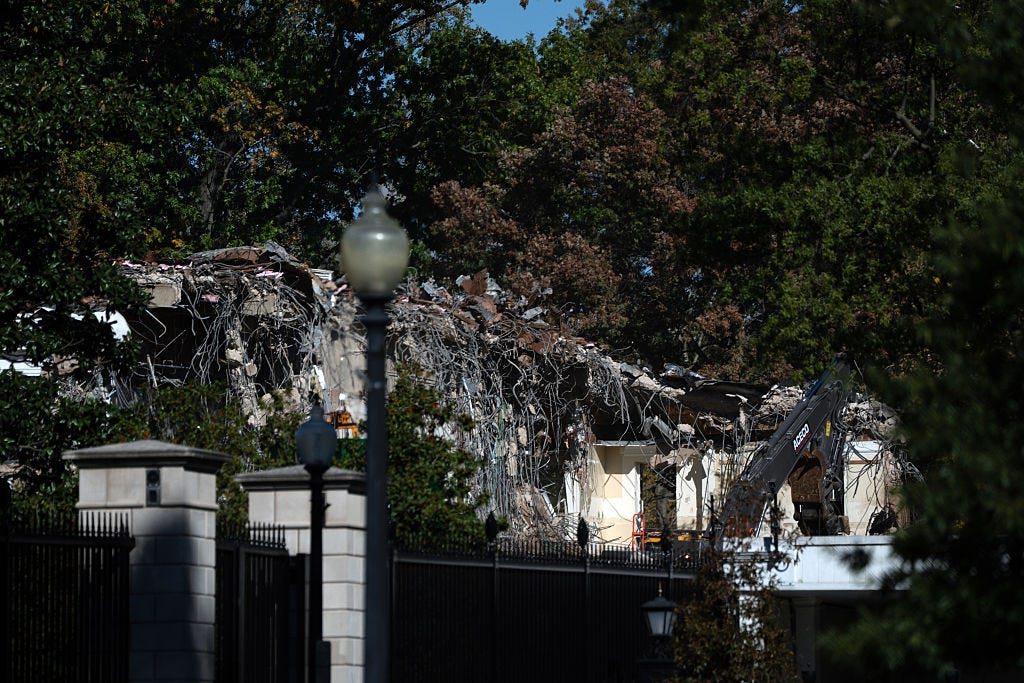 The demolished East Wing of the White House.