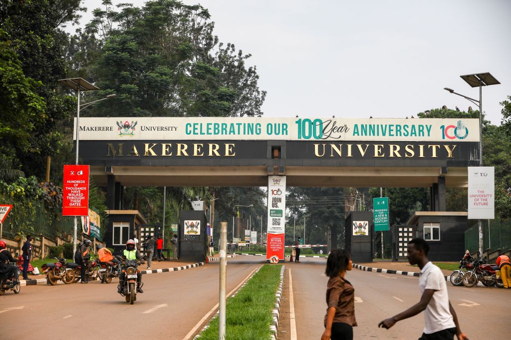 Main entrance of Makerere University in Kampala, Uganda, celebrating its 100th anniversary.