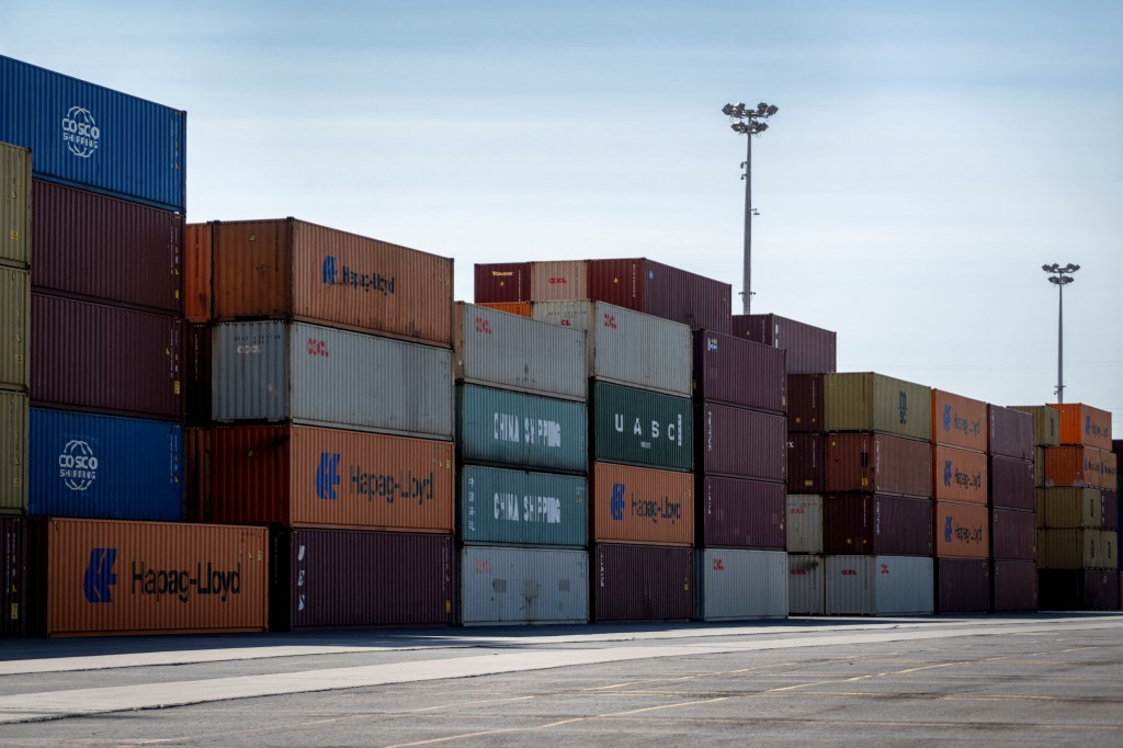 Shipping containers stacked at the Port of Montreal.