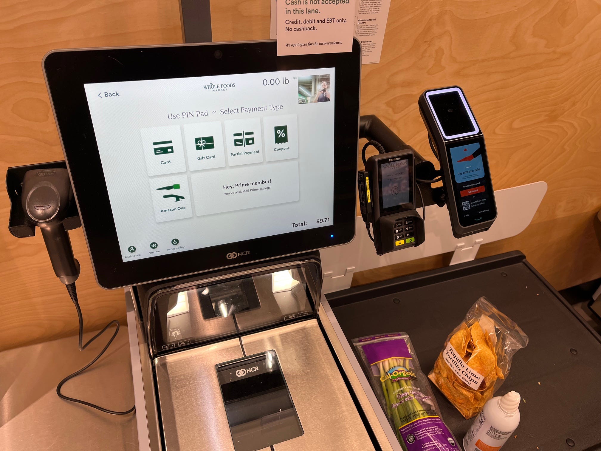 A self-checkout kiosk at Whole Foods Daily Shop