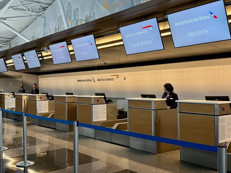 The priority lanes at American's renovated Terminal 8 at New York-JFK.