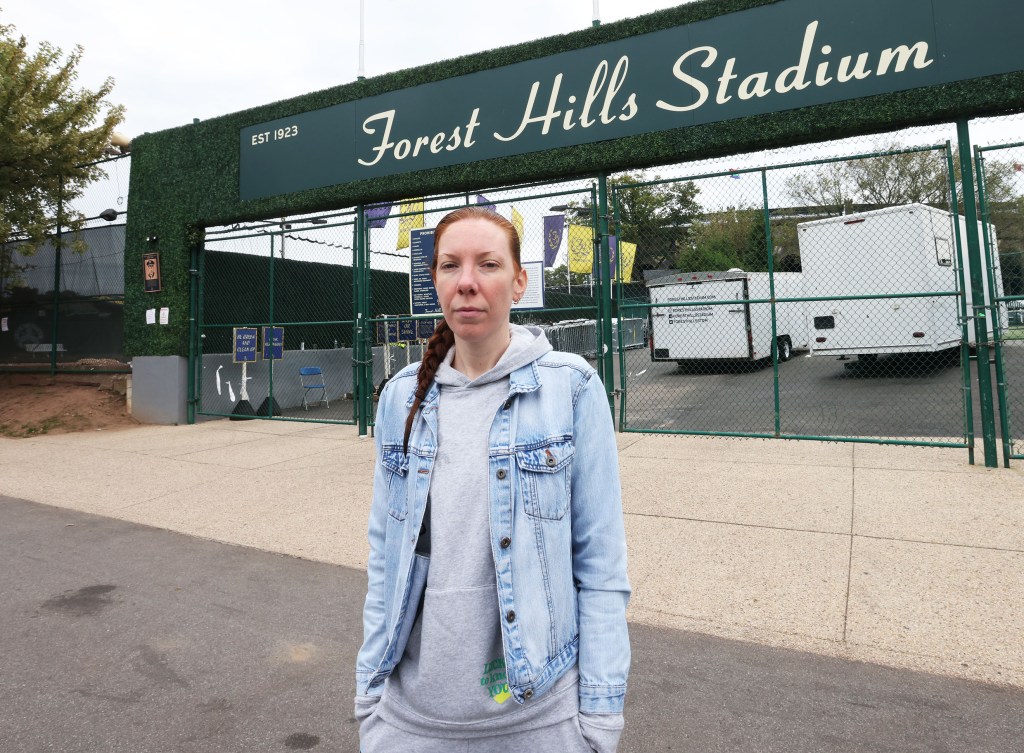 Jenna Cavuto standing in front of the Forest Hills Stadium entrance.