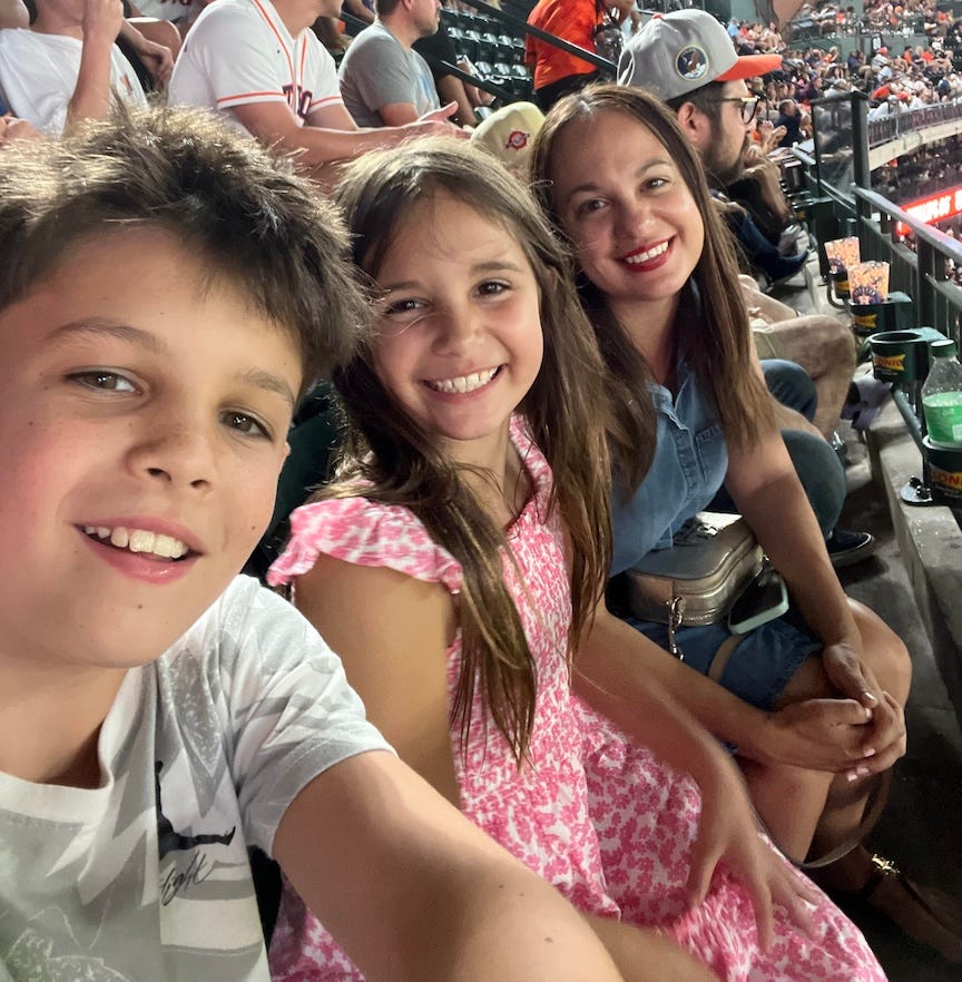 Mom and kids at an Astros game