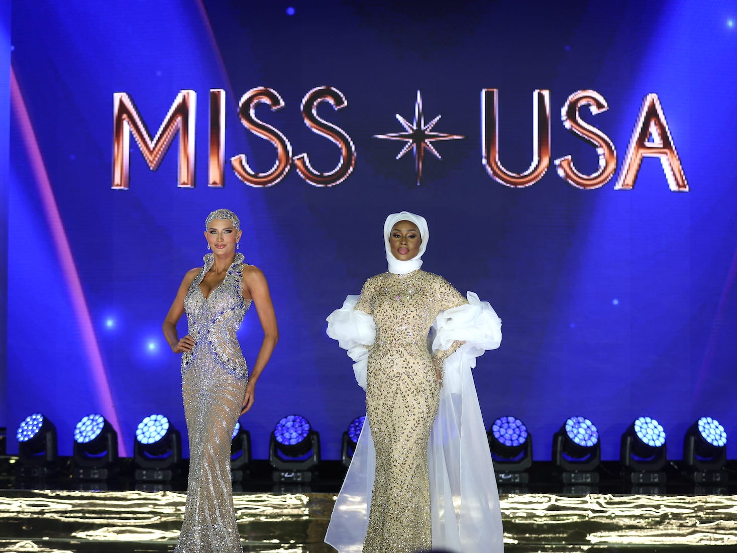 Miss Nevada and Miss New Hampshire during the Miss USA preliminary competition.
