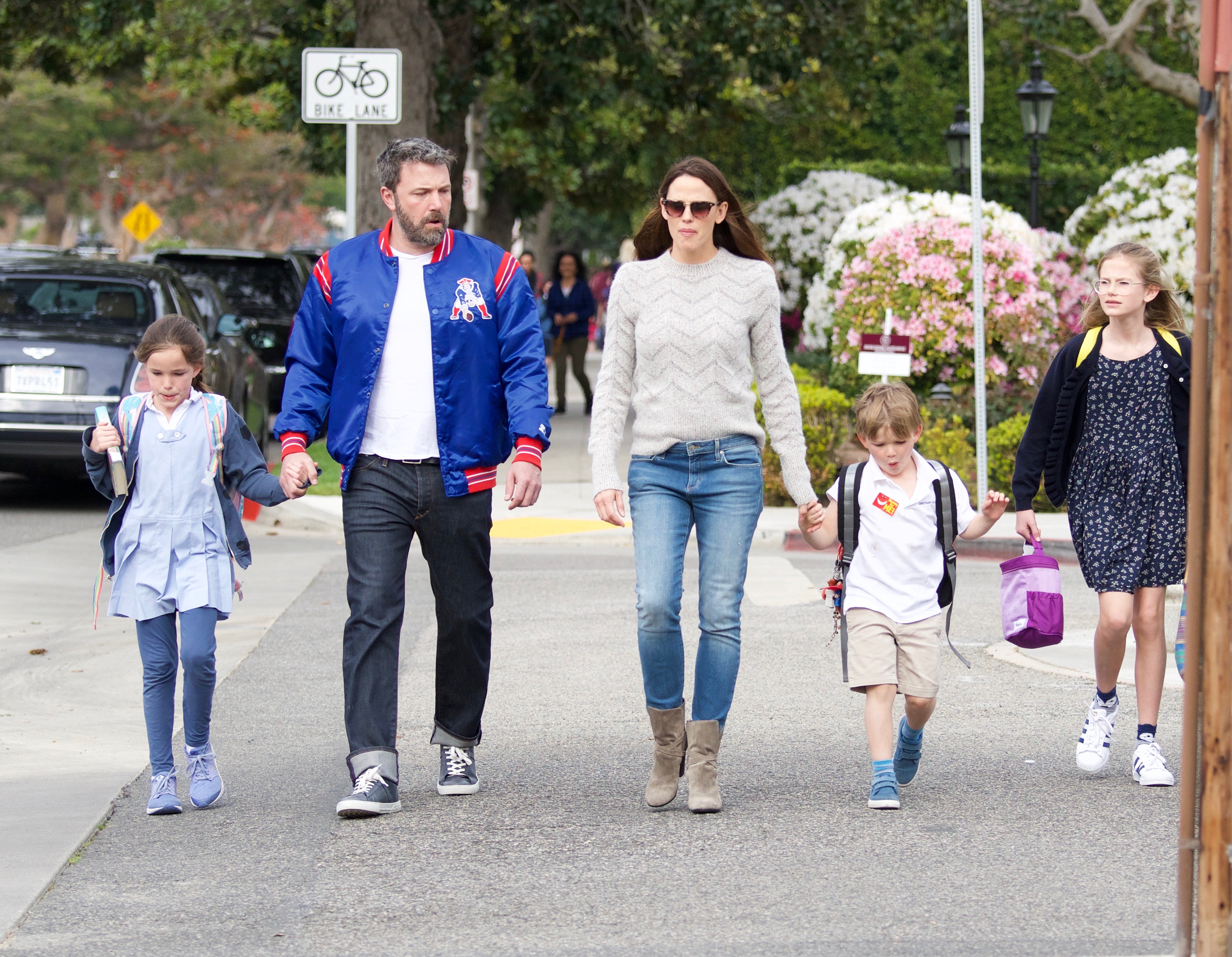 Jennifer Garner and Ben Affleck picking up their kids from school.