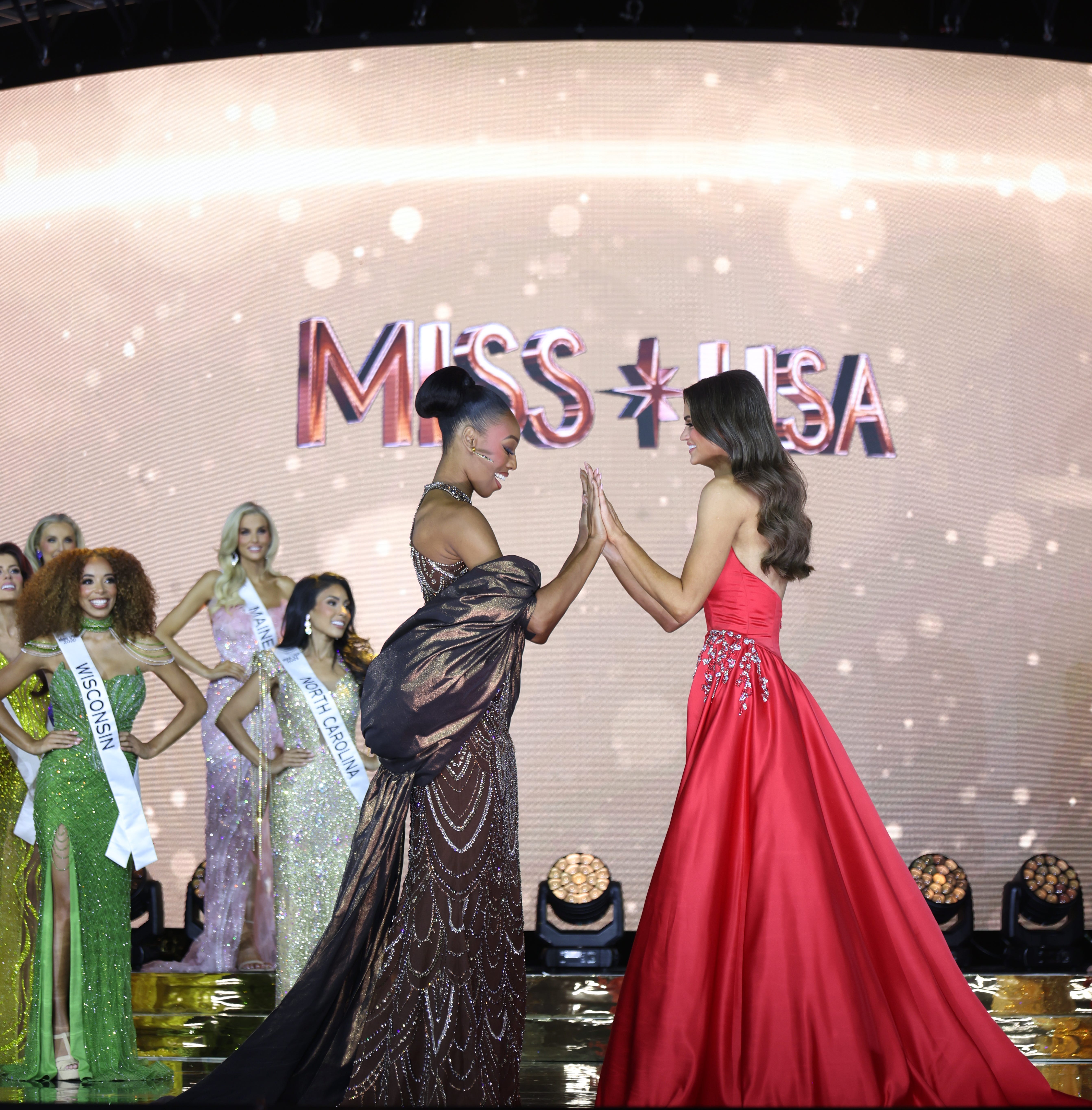 Miss New Jersey and Miss Nebraska at Miss USA 2025.