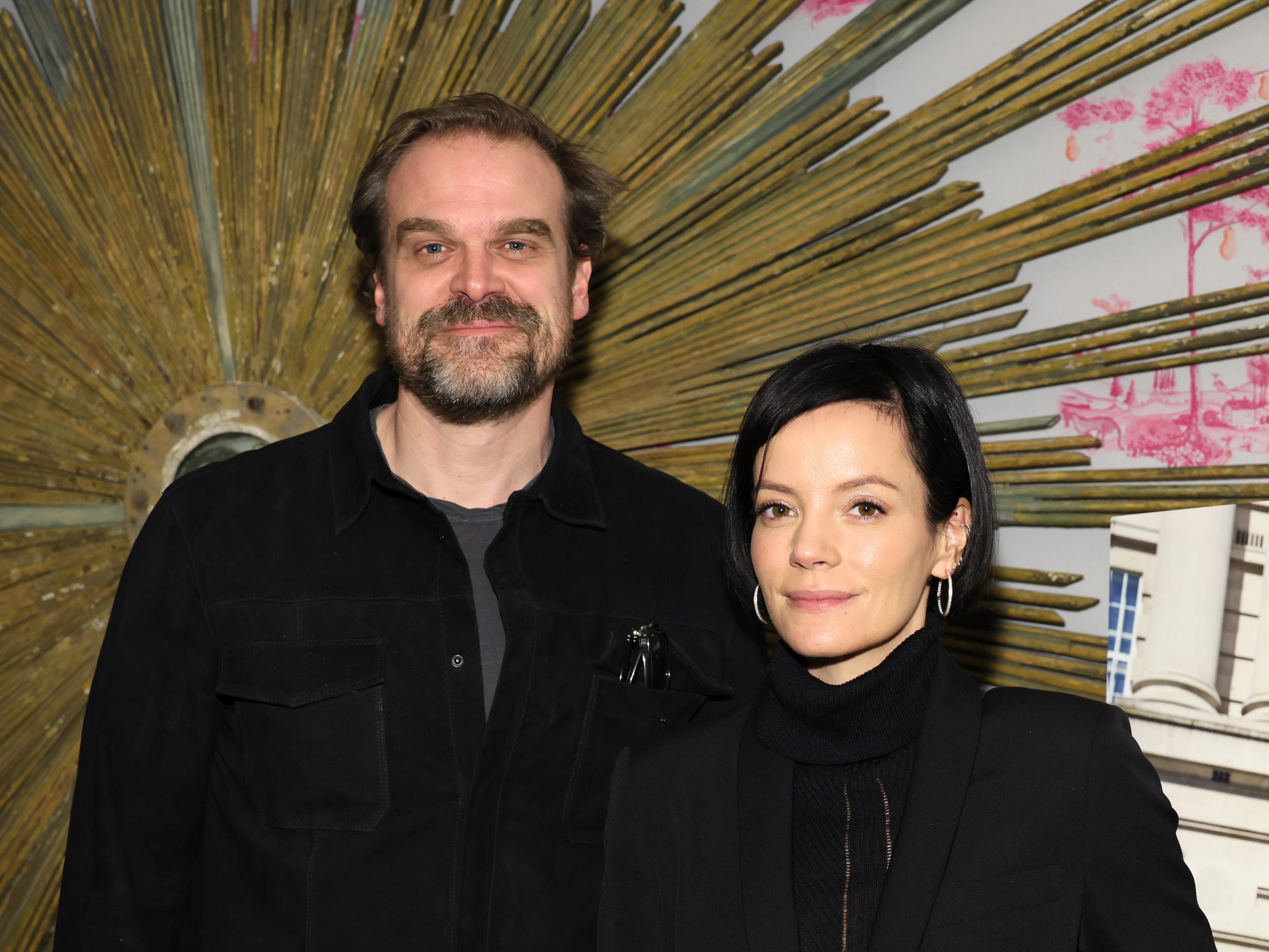 David Harbour and Lily Allen on December 5, 2022, in New York City.