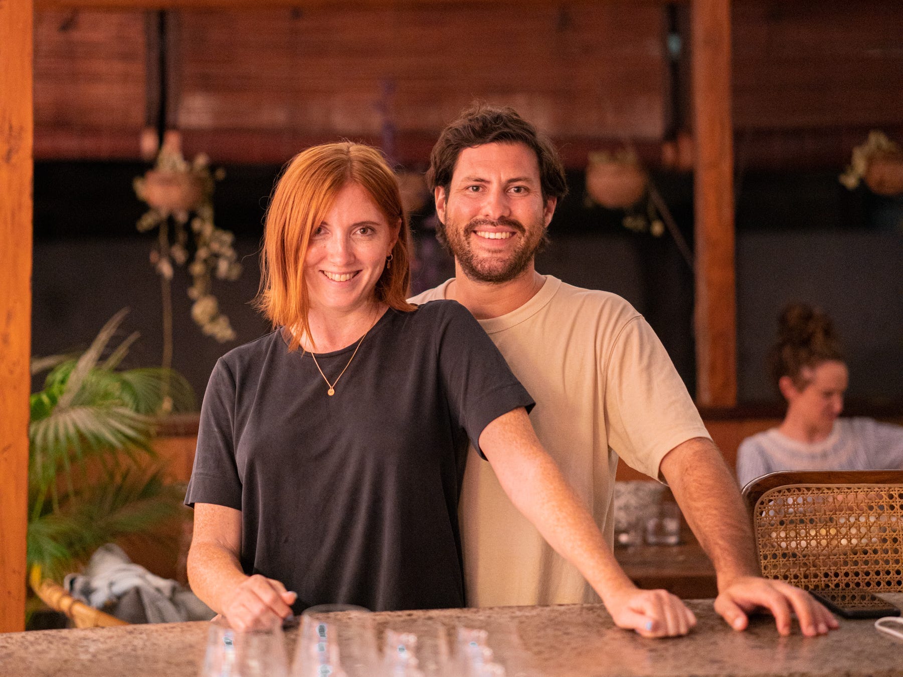Clara Davis with her husband Markus at Roots in Bali.