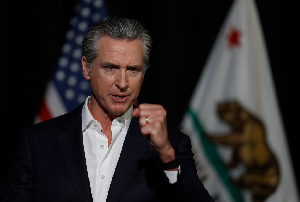 alifornia Gov. Gavin Newsom speaks to reporters after he participated in a fireside chat at the California Economic Summit on Oct, 22, 2025 in Stockton, California.
