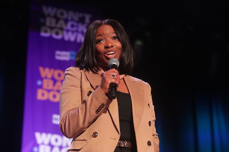 Rep Jasmine Crockett speaks during the Won't Back Down event at The Van Buren on August 03, 2025 in Phoenix, Arizona.