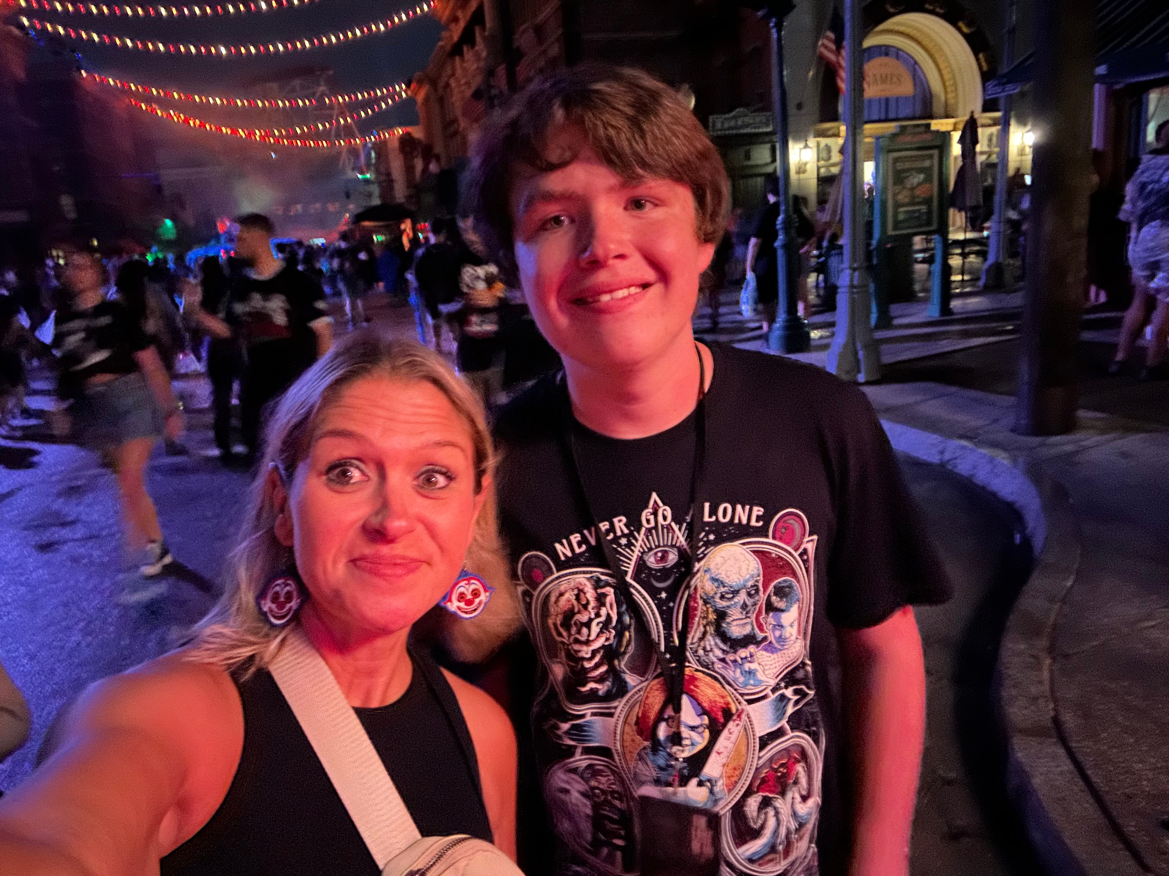 The author and her son at Halloween Horror Nights in 2023.