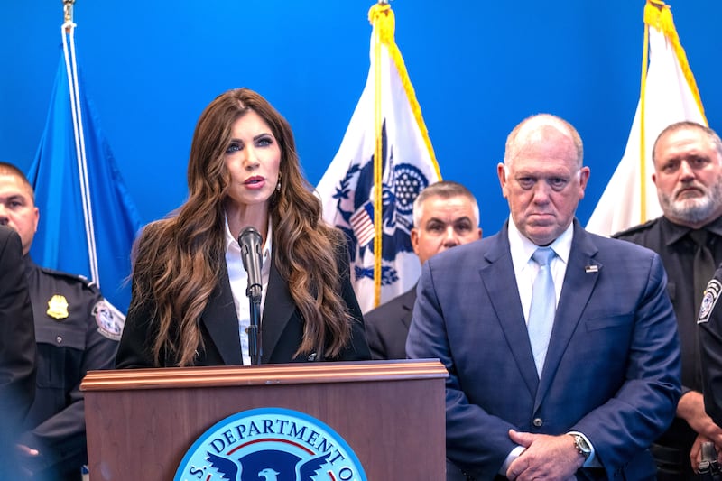 Border czar Tom Homan joins Homeland Security Secretary Kristi Noem at a news conference in New York