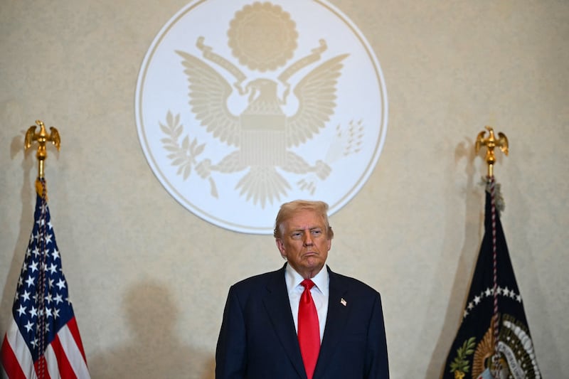 US President Donald Trump attends a business leaders event at the US embassy in Tokyo