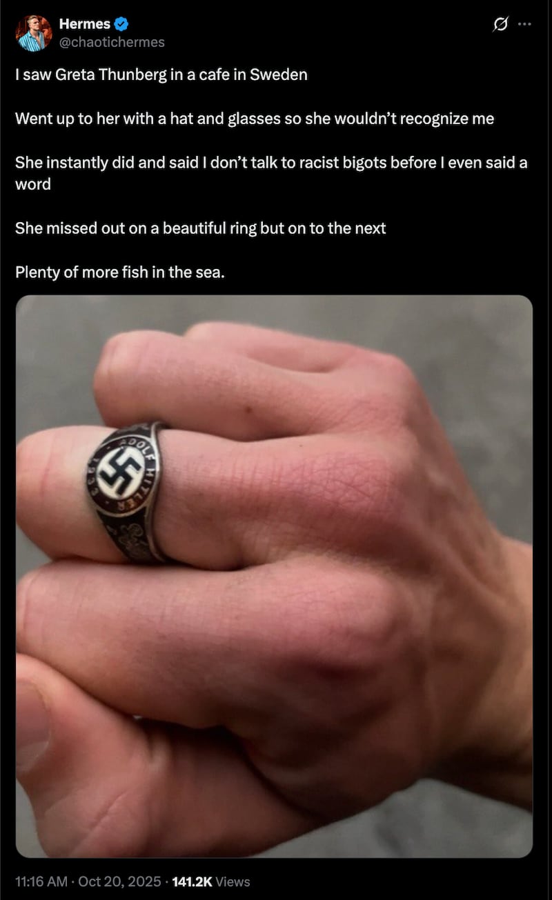 A photo posted by the white nationalist Nazi-sympathizer DHS was engaging with.