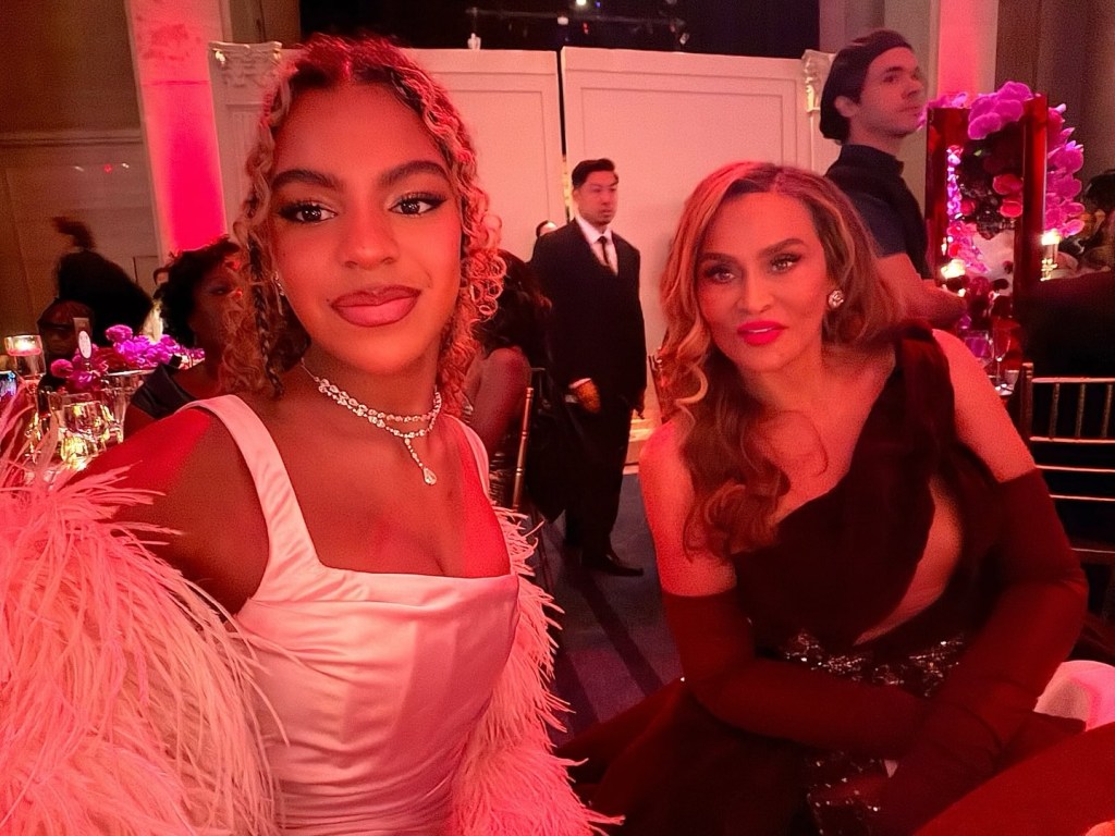 Blue Ivy Carter and Tina Knowles at the Angel Ball philanthropy award ceremony.