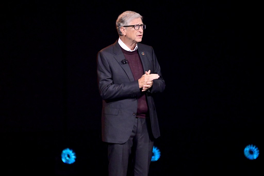 Bill Gates speaking at the Goalkeepers event.