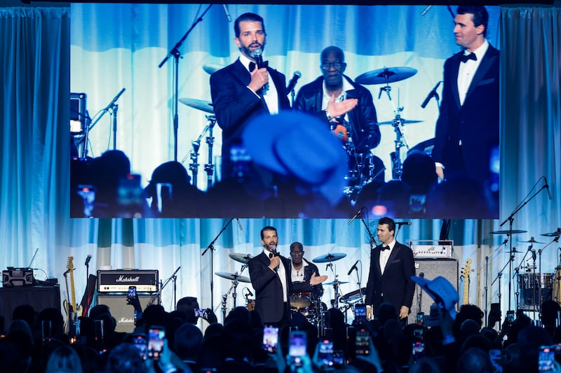 Donald Trump Jr. speaks alongside Charlie Kirk, co-founded of Turning Point USA,