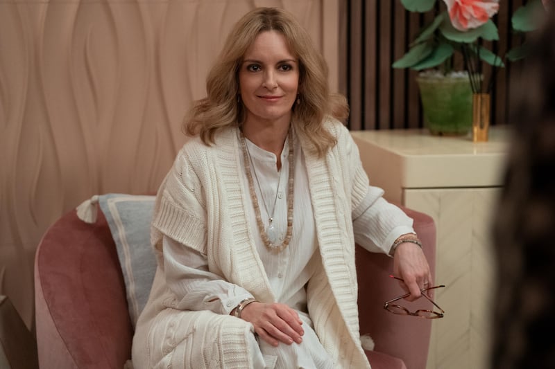 Only Murders in the Building -- “The White Room” - Episode 304 -- Charles’s stage fright reaches unimaginable heights, involving a break from reality and multiple baby dolls.  Mabel is confronted by a mysterious individual from her past with a pivotal proposal. Cinda (Tina Fey), shown. (Photo by: Patrick Harbron/Hulu)