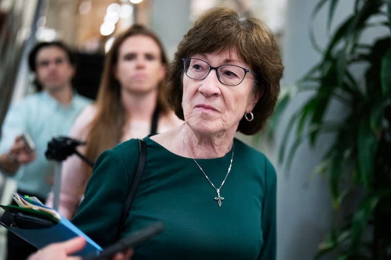 Sen. Susan Collins, R-Maine, talks with reporters in the U.S. Capitol on September 30, 2025.